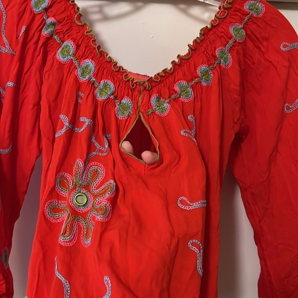 Poupette St Barth Off The Shoulder embroidered whimsical daisy flower M Red - Picture 16 of 16